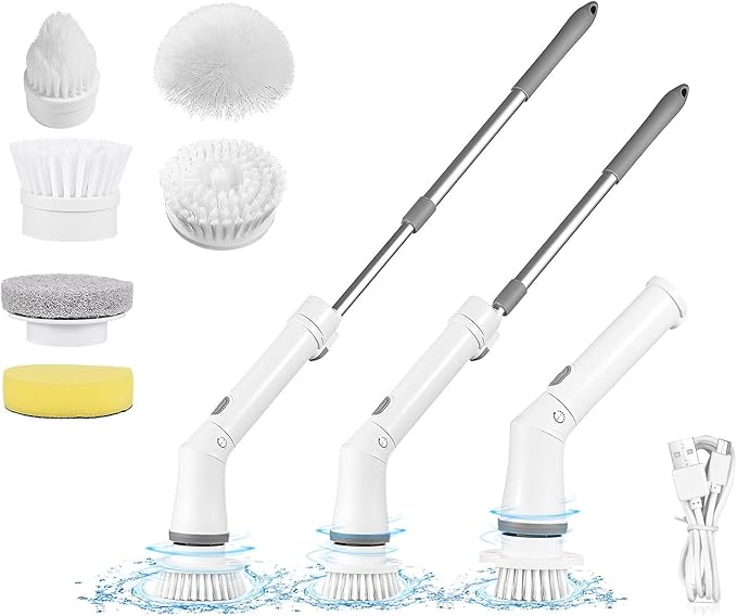 Electric Spin Scrubber,Cordless Cleaning Brush with 6 Replaceable Brush Heads,Electric Cleaning Brush Up to 400RPM Powerful Cleaning,Power Shower Scrubber for Bathroom,Kitchen, Floor,Tile,Car