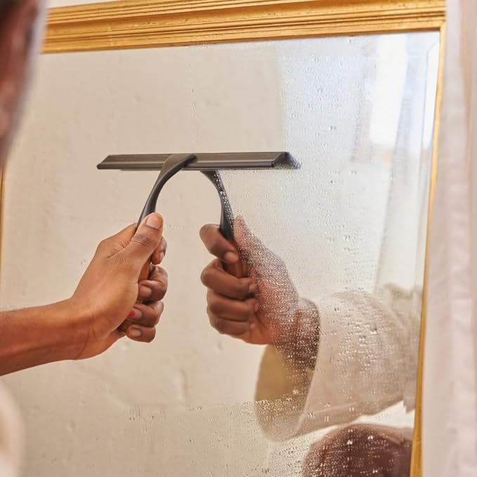 Stainless Steel Shower Squeegee for Shower Glass Door with Adhesive Hook, Bathroom Cleaner Tool, Bathroom Household Window Mirror Squeegee for Glass Doors, Cleaning Tile Wall, Car, 10 inch