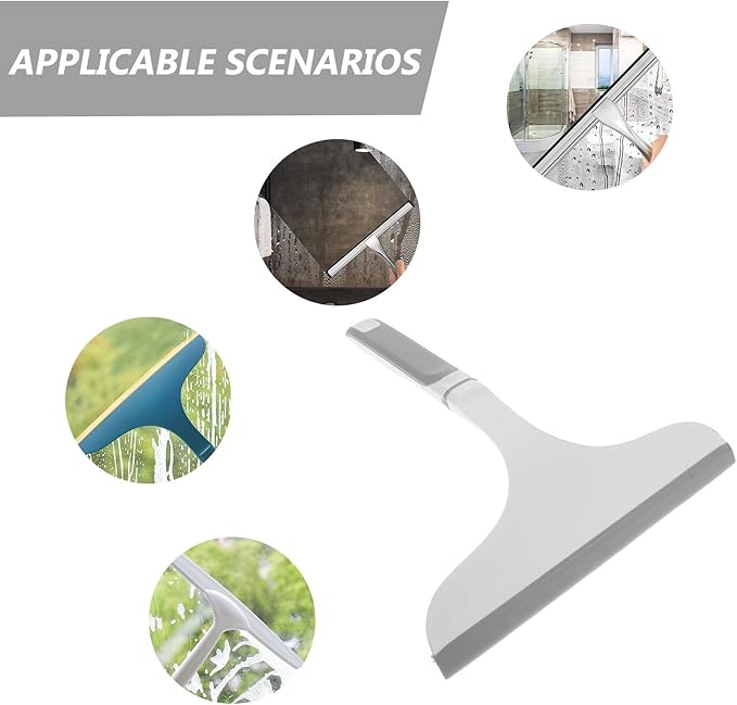 Heavy Duty Shower Squeegee with Curved Handle, Flexible Soft Rubber Blade, All-Purpose Glass Door and Bathroom Mirror Wiper for Home Window and Tile Cleaning, Gray-White
