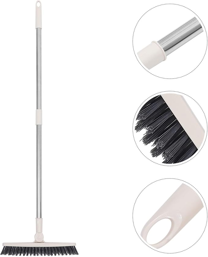 Cabilock Long Handle Scrub Brush for Bathroom Tile and Floor Gaps, Stiff Bristle Crevice Cleaning Tool for Shower and Toilet, Beige Hard Bristle Floor Gap Scrubber for Household Cleaning