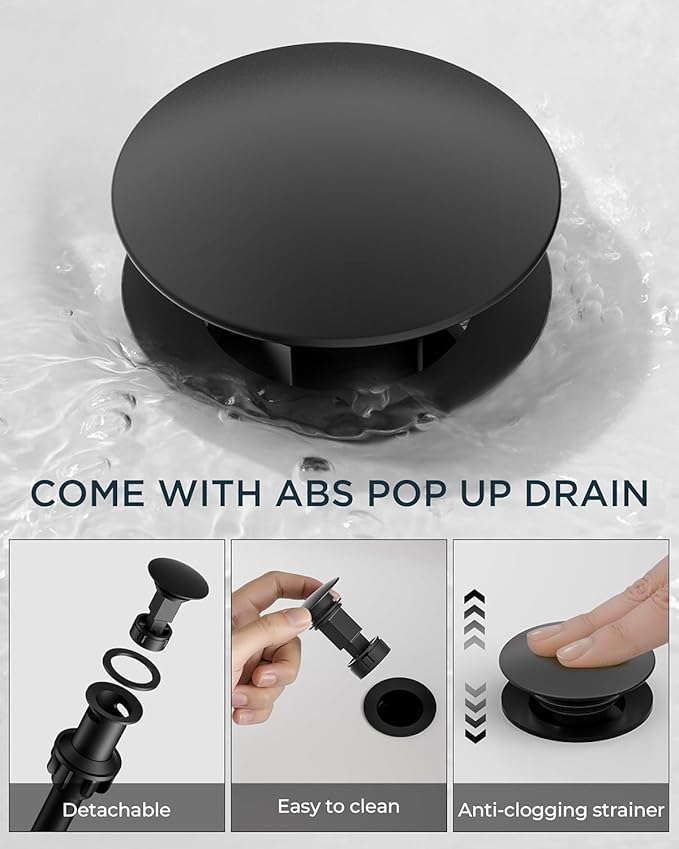 FORIOUS Matte Black Waterfall Bathroom Faucets 1 or 3 Hole, Vanity Single Bathroom Sink Faucet with cUPC Supply Line and Pop Up Drain, Suitable for Basin, Rv, Restroom Sink
