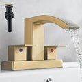 4 Inch Centerset Bathroom Faucet, 2-Handle Waterfall Sink Faucet 3 Hole, Brushed Gold Vanity Faucet with Pop Up Drain & cUPC Supply Hoses,Waterfall Bathroom Faucet for Lavatory