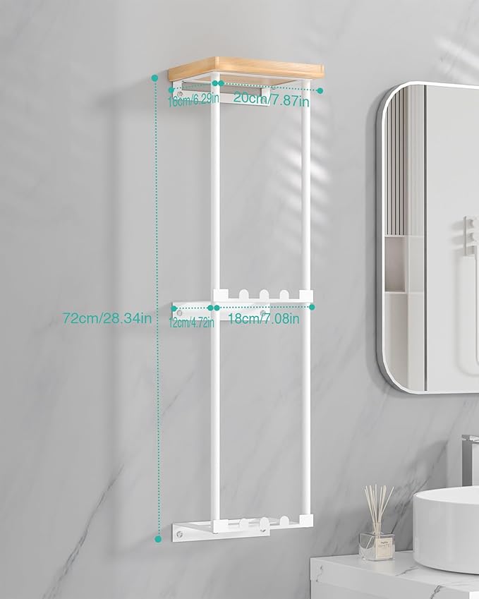HapiRm Towel Racks for Bathroom Storage - Wall Mounted Towel Holder with Shelf, Rolled Towel Storage Bath Towel Organizer for Small Bathroom, Camper, Rv - White