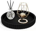 Decorative Tray for Coffee Table, 12'' Resin Modern Decorative Tray for Home Decor, Elegant Table Centerpiece Black Round Fluted Serving Vanity Tray for Bathroom Kitchen Living Room Decor
