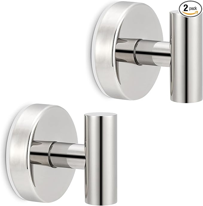 Towel Hooks Shower Suction Hook Towel Hanger for Bathroom Hanging Coat, Robe, Removable Wall Mounted Hook for Bedroom Kitchen Hotel Pool Chrome(2-Pack)