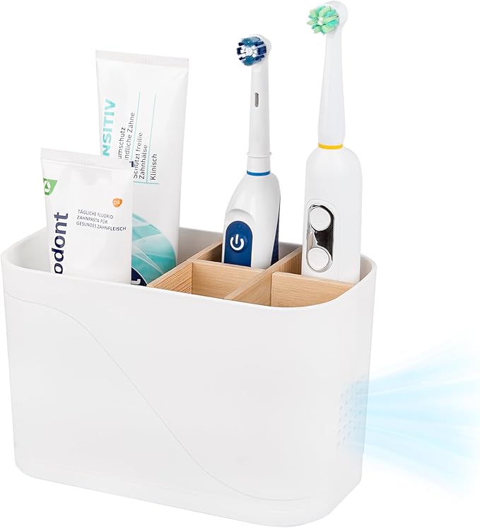 Toothbrush Holders for Bathrooms, Electric Tooth Brush Holder with Bamboo Dividers Kids Toothbrush and Toothpaste Organizer for Bathroom Countertop Accessories Storage, 5 Slots, White