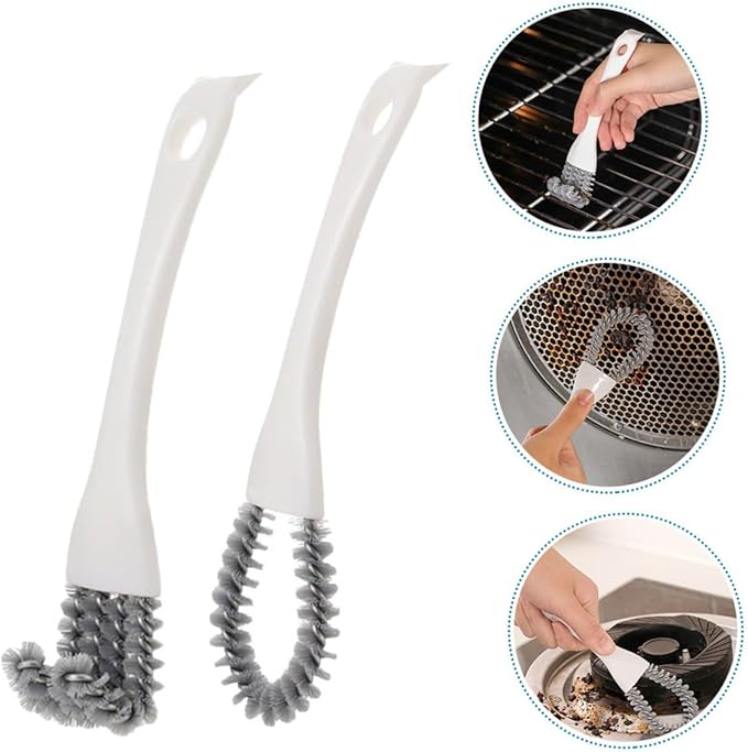 GARVALON 2pcs Multifunctional Kitchen Grout Cleaner Tool Grip Brush with U-Shaped and Angled Crevice Brushes for Deep Stain Removal in Stove, BBQ, and Tile Cleaning