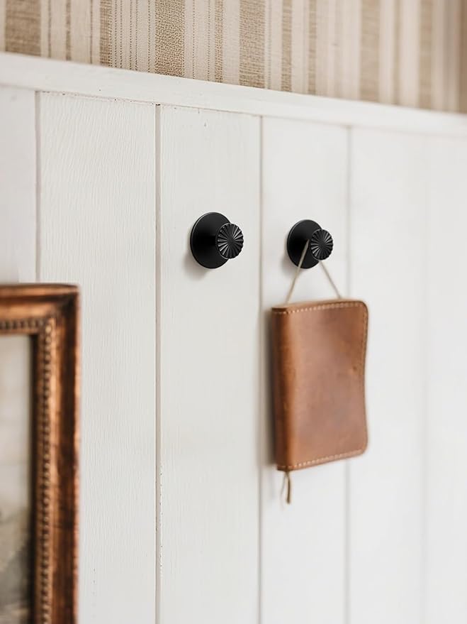 2 Pack Adhesive Coat Hooks for Bathrooms Black Wall Robe Towel Hooks for Hanging Kitchen Decorative Heavy Duty Zinc Alloy
