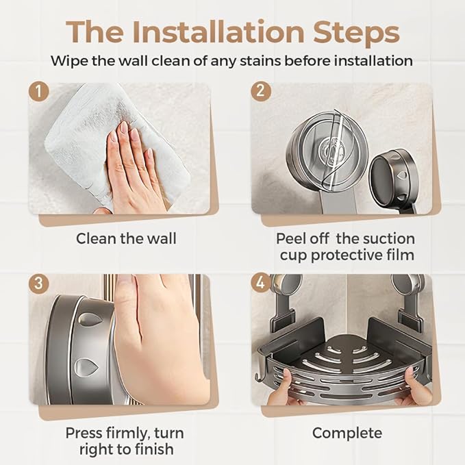 Triangle Suction Cup Corner Shelves, 2026 No Drilling Bathroom Storage Rack, Corner Shower Shelf Suction Cup Shower Caddy Corners Organizer Storage Rack Adhesive with Towel Bar (grey, Double-layer)