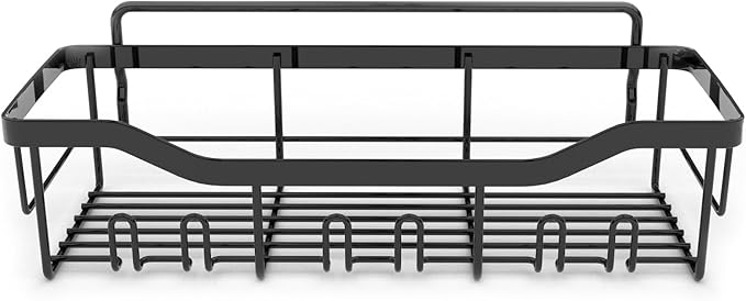 Bathroom Organizer 2 Pack with Shower Hooks,Shower Caddy,Stand Toothbrush Holder Wall Mounted,Durable,Rustproof,Waterproof,Scratch-proof and Anti-corrosion - Black Toothbrush Holder