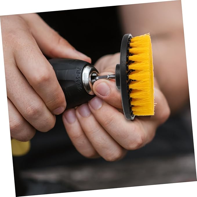 Mipcase Electric Drill Brush Attachment Set 5-Inch Yellow Round Brush Heads for Kitchen and Floor Cleaning for Household Scrubbing and Tile Grout Cleaning