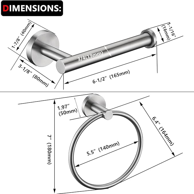 Brushed Nickel Toilet Paper Holder and Hand Towel Ring Set 2 Pieces Bathroom Hardware Accessories Set SUS 304 Stainless Steel Heavy Duty Wall Mounted Bathroom Holder…