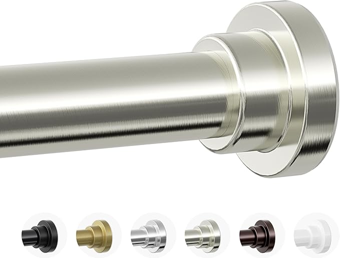 Shower Curtain Rod, 1" Diameter Heavy Duty Tension Shower Rod, Non Slip Adjustable 28-46 inch No Drilling Shower Curtain Rods Spring Tension For Bathroom, Shower Stall, No Rust, Nickel