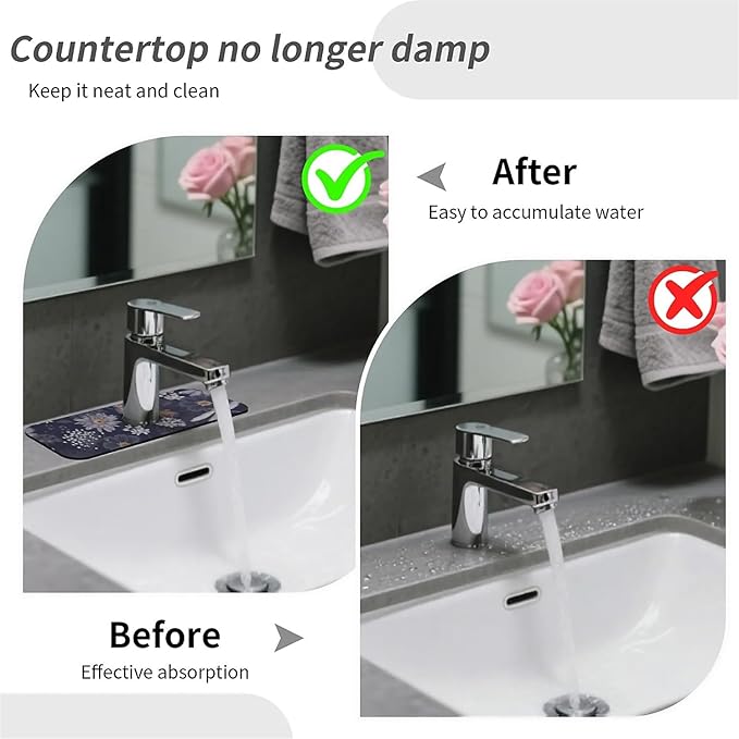 Kitchen Sink Splash Guard，butterflies dragonflies Faucet Mat Sink Gadgets-Super Absorbent Fast Drying Mat Drip Catcher for Kitchen, Bathroom,Sink Mat, Dish Drying Mat, Bathroom(15" X 5.5" )