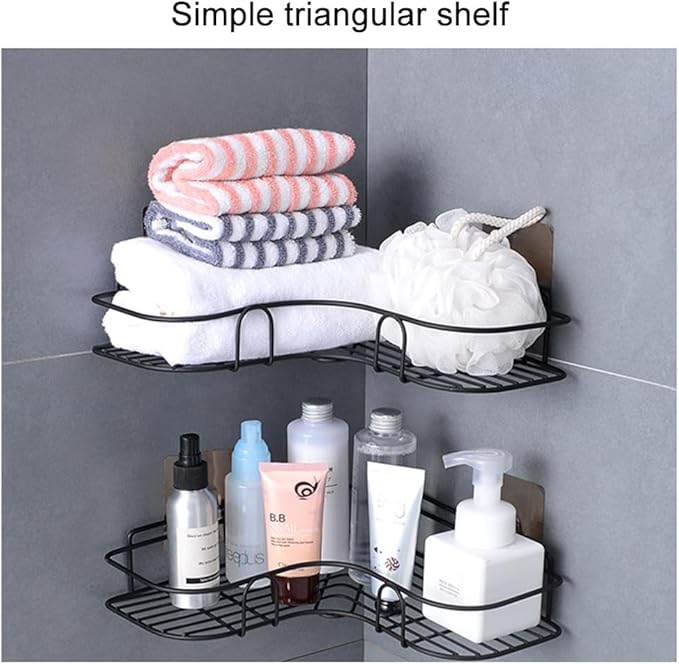 Pilarmuture 1-Shelf Modern Black Iron Corner Shower Caddy, Strong & Durable, No Drill Wall Mounted Shower Shelf for Bathroom, Kitchen, Bedroom, Office