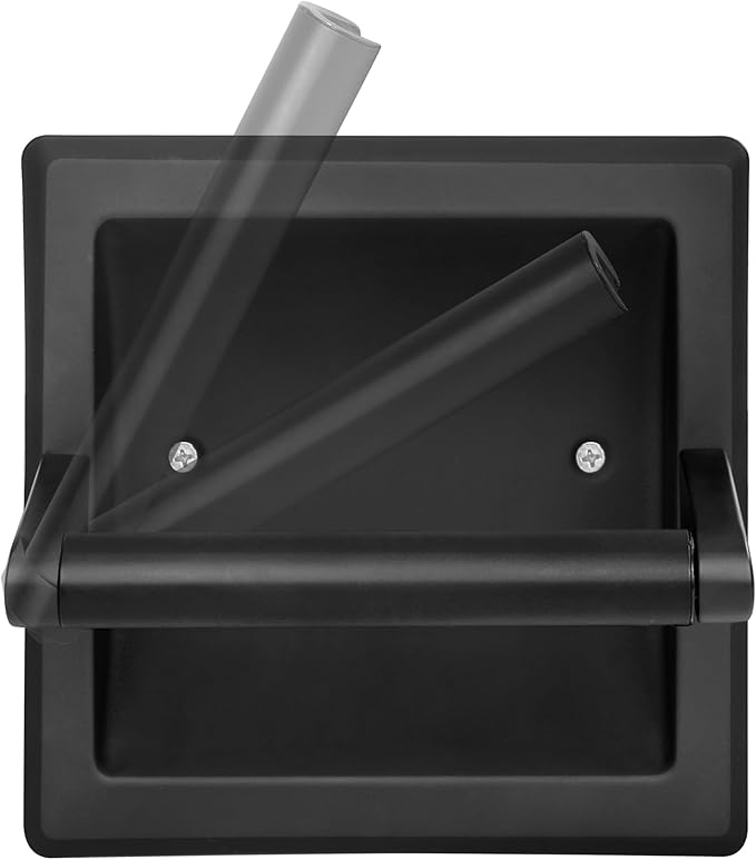 Recessed Toilet Paper Holder for Large Rolls, Pivoting Stainless Steel in Wall Toilet Paper Holder, Wall Mounted Bathroom Tissue Roll Dispenser with Modern Matte Black Finish