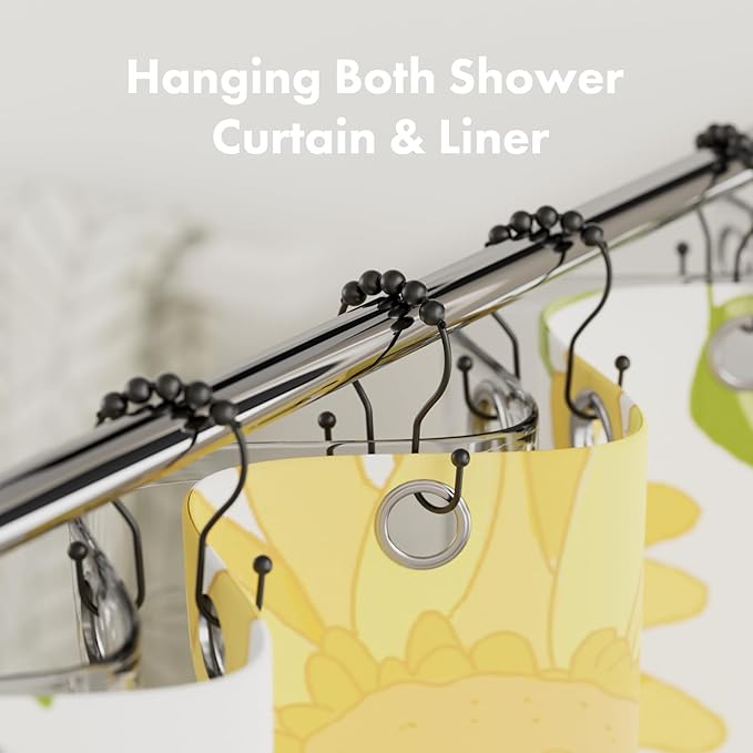 AmazerBath Shower Curtain Hooks Black Shower Curtain Rings, Metal Shower Curtain Hooks Rust Proof, Smooth Glide Double Shower Hooks Rings for Shower Curtain, Shower Rod Hooks 12Pcs