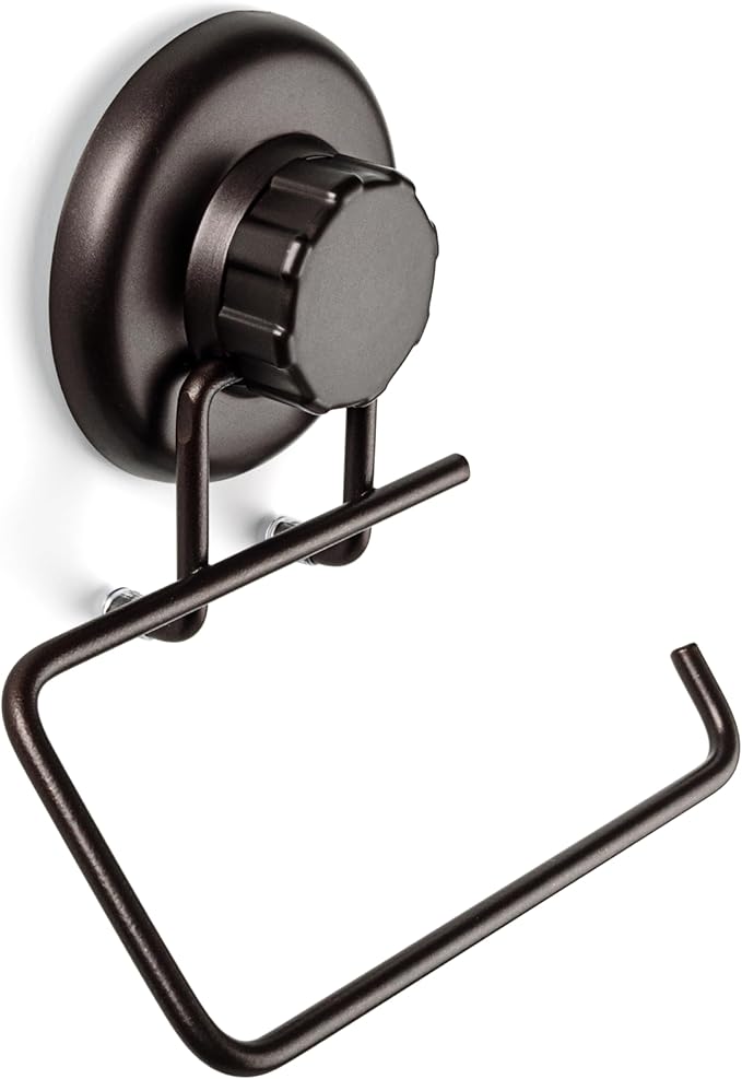 Powerful Vacuum Suction Cup Toilet Paper Holder – Wall Mount No Drilling Bathroom Stainless Steel Tissue Roll Dispenser – Adhesive 3M Stick Disc Included (Bronze)