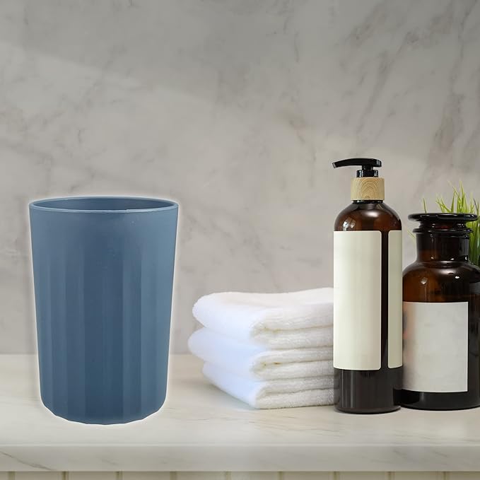 VOCOSTE 1Pc Bathroom Tumbler with Smooth Lines, Wheat Straw Cup, for Bathroom for Toothpaste Deep Blue 4.09''x2.80''