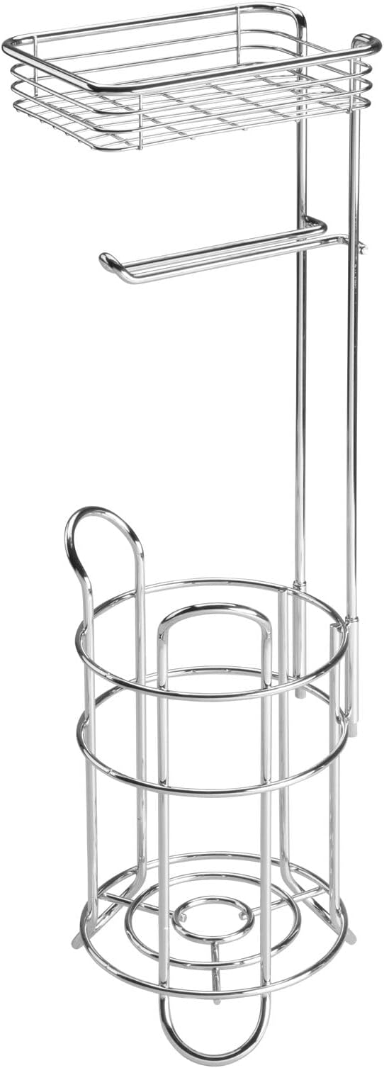 mDesign Steel Toilet Paper Holder with Storage Shelf - Concerto Collection - Chrome - Holds 3 Rolls