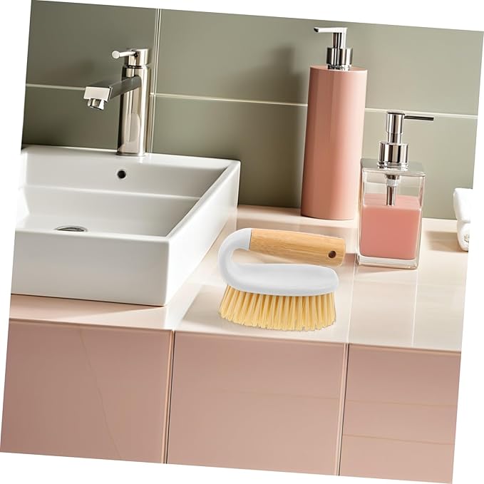 Heavy-Duty Bathroom Scrubber with Wooden Handle Multi-Function Crevice Brush for Grout and Tile Cleaning Stiff Bristles for Shower Floors Kitchen and Bathroom Deep Cleaning