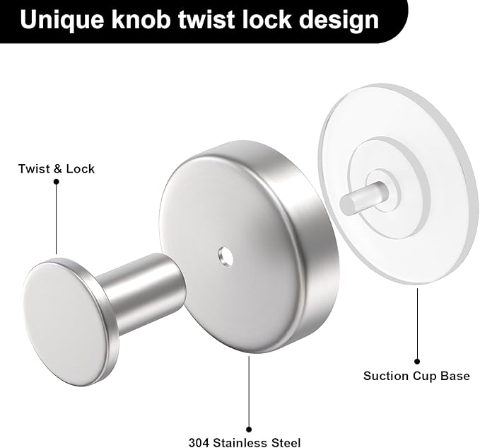 HUFEEOH Heavy Duty Suction Cup Hooks - Strong Removable Shower Hooks for Towels, Robes & Accessories - Secure Hold on Glass, Tile, Mirror, Bathroom & Kitchen Surfaces (2-Pack, O-Shape, Silver)