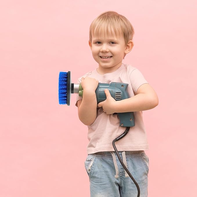 Electric Drill Brush Replacement Heads 5-Inch Round Cleaning Brush Set, Portable Home Tool Attachment for Kitchen, Floor Grout Scrubbing, Blue Hollow Core Design