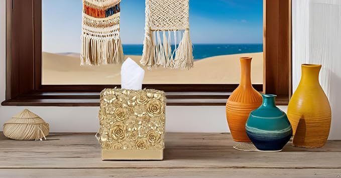Hymmah Modern Square Tissue Box Cover Holder,Bathroom Accessories Decor Unique Design Tissue Box Cover for Bathroom Vanity Counter Tops Also Great for Bedrooms and Living Rooms