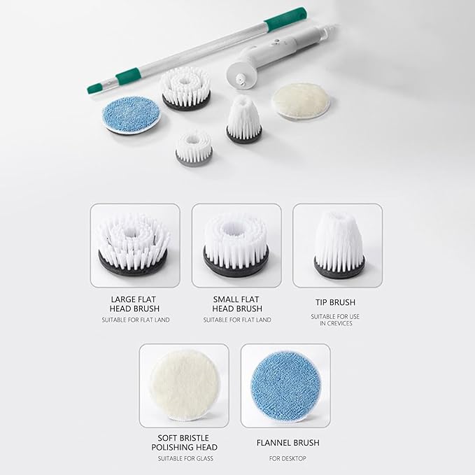Generic Electric Scrubbers for Bathroom Floor Tile USB 1500mAh Wireless with Adjust Extension Handle 3h Long-Lasting Cleaning Brush Multifunctional Electric Bathroom Brush, Green