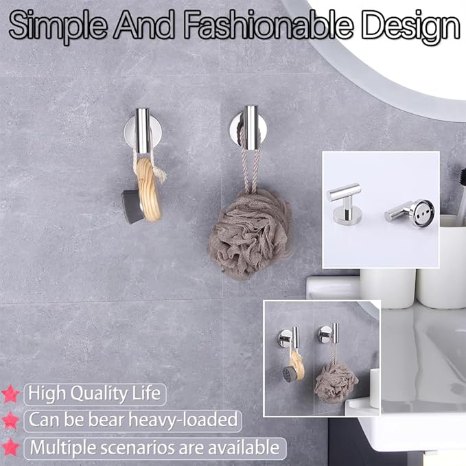 GERZWY Bath Towel Hook SUS 304 Stainless Steel Coat/Robe Clothes Hook for Bath Kitchen Modern Hotel Style Wall Mounted 2 Pack Polished Chrome AG-1107B-JG