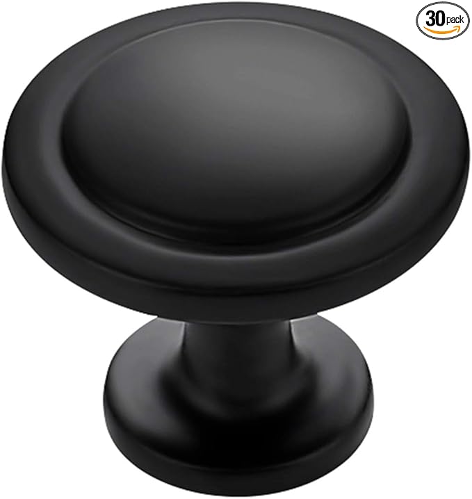 Ravinte 30 Pack 1-1/4 inch Matte Black Zinc Euro-Style Cabinet Knobs, Drawer Pulls & Door Handles