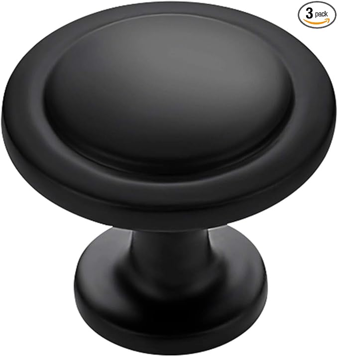 Ravinte 3 Pack 1-1/4 inch Kitchen Cabinet Knobs Matte Black Dresser Zinc Pulls Door Drawer Handles for Dresser Drawers