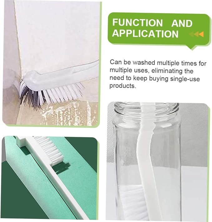 SECFOU 4pcs Double Head Bathtub Brush Deep Cleaning Grout Scrubbing Brush with Hard Bristles and Extended Handle for Kitchen Sink Bottles Bathroom Cleaning
