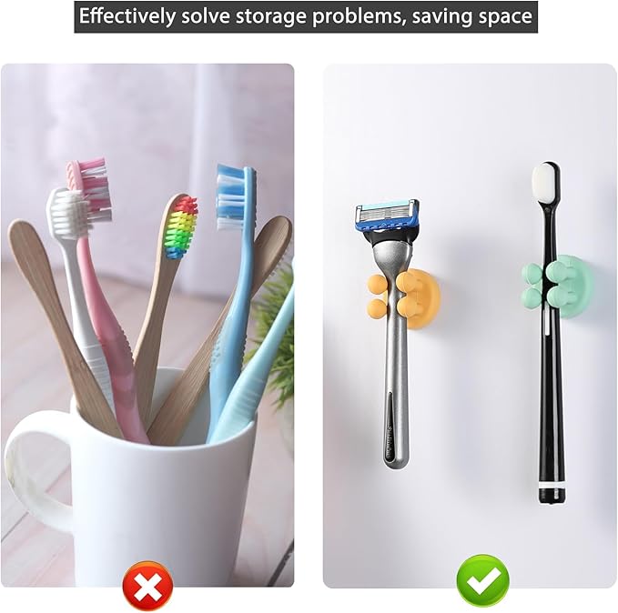 ZEZHOU Silicone Toothbrush Holders for Bathrooms - 6Pcs Razor Holder for Shower Wall Mounted + Sensor Led Mushroom Night Light - 2Pcs Color Changing Plug-in LED Mushroom Dream Bed Lamp