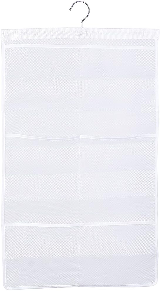 ALYER 6 Storage Pockets Hanging Mesh Shower Caddy,Space Saving Bathroom Accessories and Quick Dry Bath Organizer with Hanger,White