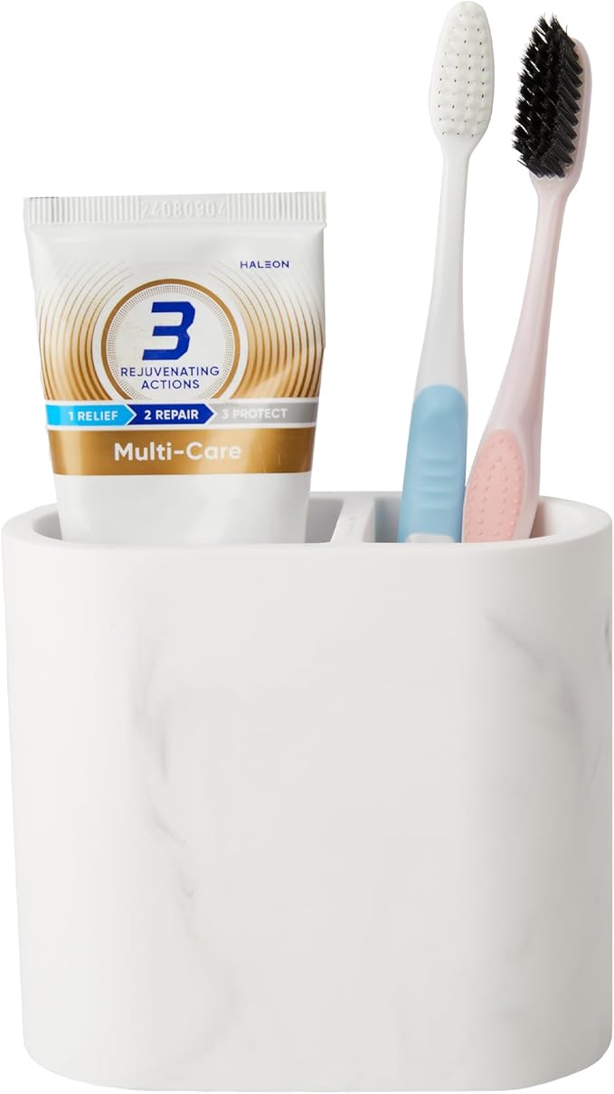 Diatomite Toothbrush Holders for Bathrooms, Electric Tooth Brush and Toothpaste Holder for Bathroom Countertop, Marble White Bathroom Accessories, 2 Slots Toothbrush Organizer