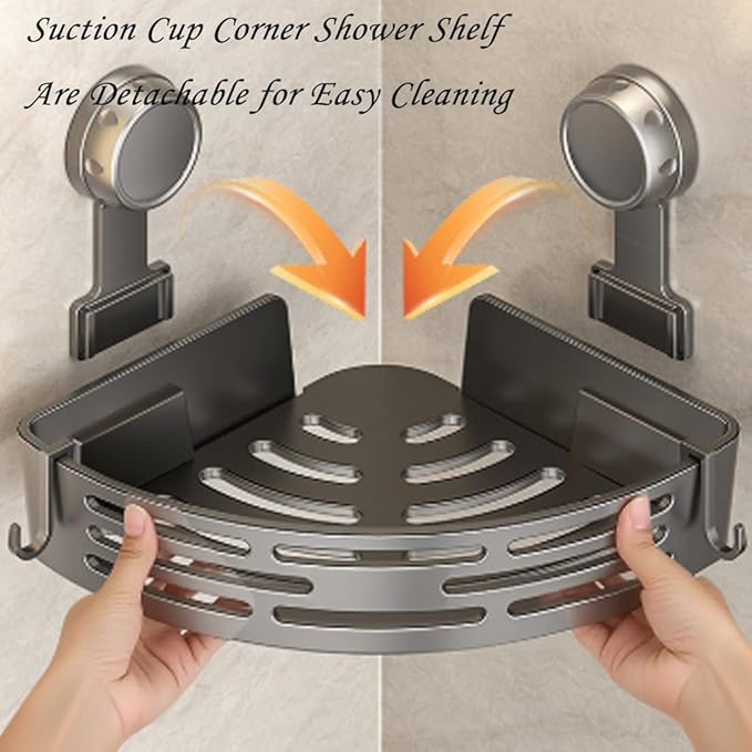 Suction Cup Corner Shower Shelf, No-Drill Bathroom Corner Caddy,Triangle Suction Cup Corner Shelves, Removable Wall Storage Rack (A)