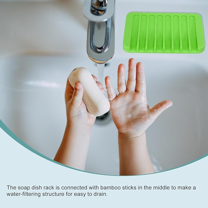 uxcell 2 Pcs Self Draining Silicone Soap Dish, Soap Tray with Drainage for Bathroom Shower Kitchen Sink, 4.5" x 3.1" x 0.4", Green