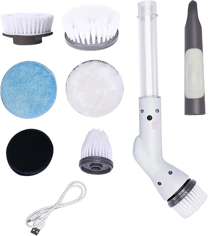 Kitchen Brushes, Electric Cleaning Brush Cordless Electric Spin Scrubber with Adjustable Stretchable Arm and 6 Replacement Brush Heads Spin Scrubber for Tile Floor Cleaning Tool, Set 1