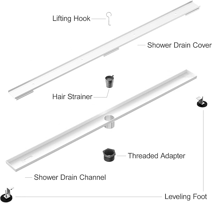 304 Stainless Steel Shower Drain, Removable Grate & Hair Catcher Bathroom Floor Drain with Waterproof Design for Tile Floor, CUPC Compliant (Tile Insert, 48 Inch)