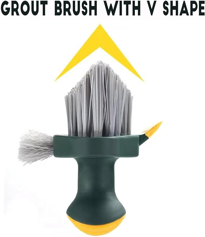 4-in-1 Grout Brush with Squeegee,Durable Bristles,Heavy-Duty Scrub Brushes for Cleaning with Stiff Bristles Cleaning Brush for Bathroom & Kitchen,Tile Floors Bathroom Wall/Corner/Window (Green)