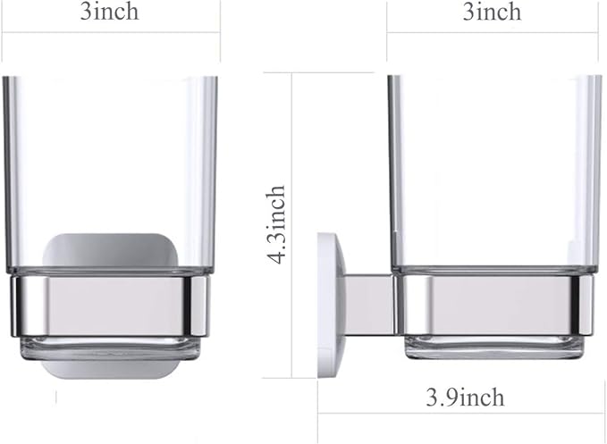 Wall-Mounted Tumbler and Toothbrush Holder, Wall Mounted Adhesive Hanging Electric Toothbrush Organizer Stand for Bathroom, No Drilling Required (White+Chrome, 3.93"X3.93"X2.97")
