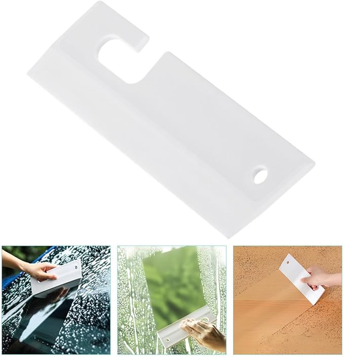 Silicone Shower Squeegee for Glass Doors, Small White Bathroom Window Squeegee with Hanging Hook, Flexible Silicone Water Scraper for Mirror and Tile Cleaning