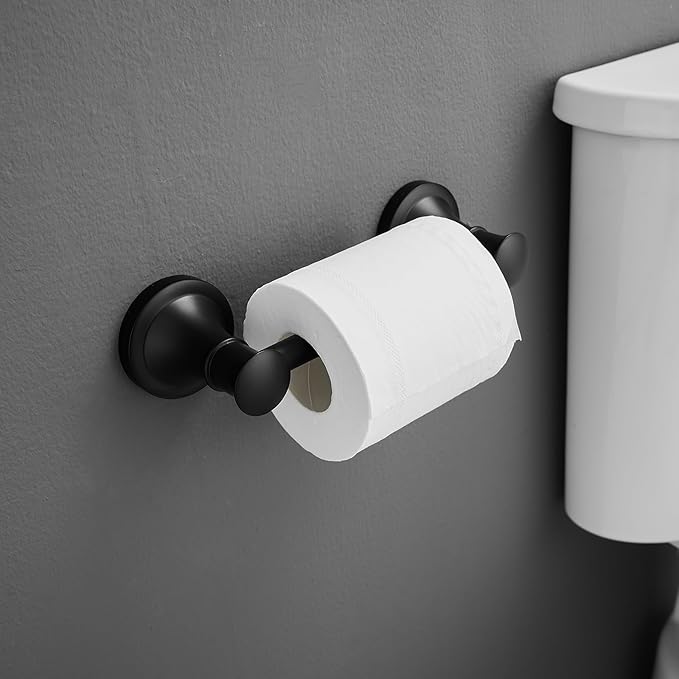 BESy Wall Mounted Toilet Paper Roll Holder Rustproof Toilet Tissue Holder Bathroom Flexible Pivoting Handle Tissue Roll Holder, Matte Black, Stainless Steel
