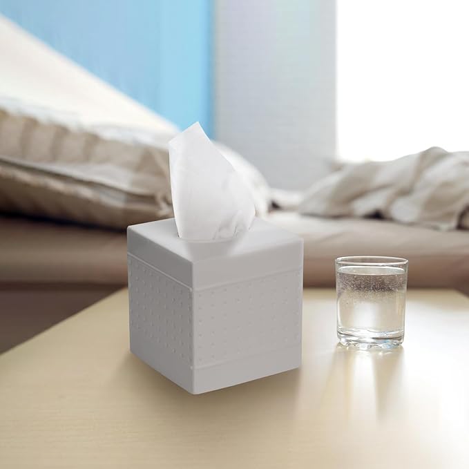 Industrial Style Tissue Box Cover with Bamboo Lid, Tissue Holder, Square Box Covers,for bedrooms, Offices, bathrooms, Living Rooms etc.(White)