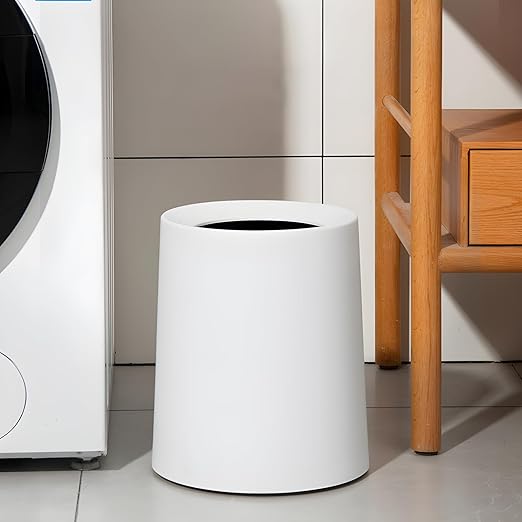Modern Round Trash Can Open Top Trash Bin 2 Pack, White Garbage Can with Removable Plastic Bin - Keeps Liner Bag Hidden Minimalist Office Trash Can Touchless Bathroom Garbage Can, 3.2Gal/12L