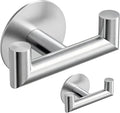 2 Pack Brushed Nickel Bathroom Hooks for Towels - Self Adhesive Double Hooks for Wall, No Drilling, Stainless Steel 304, Strong Hold for Robes, Coats, Shower Use