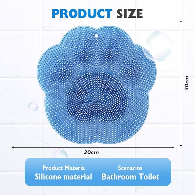 Silicone Shower Foot Scrubber Mat, 2025 New Wall Mounted Foot Back Cleaning Pad Back Washer Exfoliating Bath Wash Pad, Upgrade Shower Foot Back Scrubber Massage Pad (Blue)