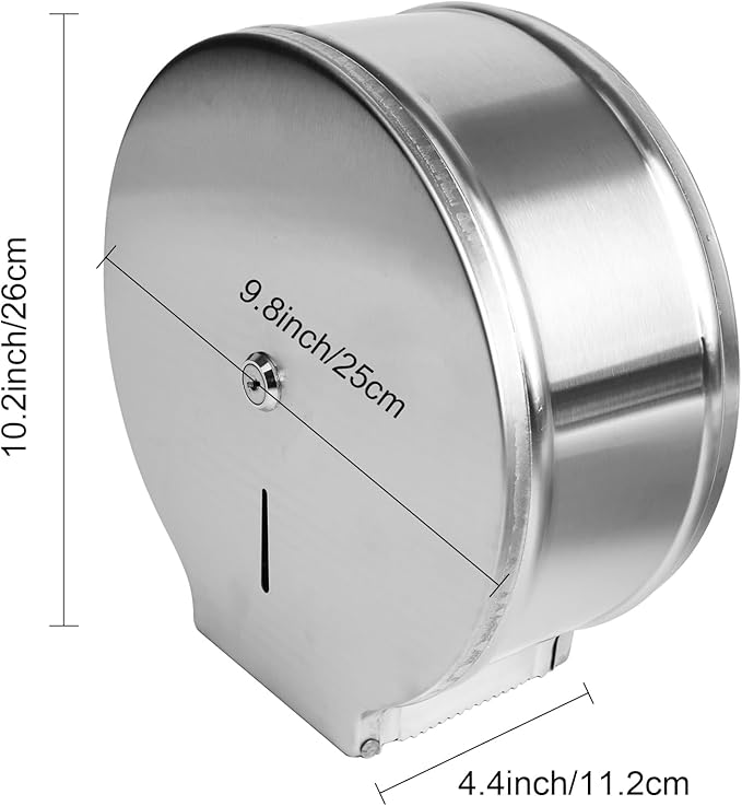 Toilet Paper Dispenser, Stainless Steel Wall Mount Toilet Paper Dispenser Holder Fits Any 9" Tissue Rolls Bath Tissue Holder Offices Homes Mounts Quickly 2 Keys & Lock, Comes with Papers