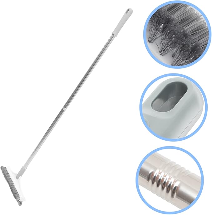 SECFOU Upgraded Dual-Sided Crevice Cleaning Brush for Shower Room and Bathroom Long Handle Scrubber for Grout Tiles and Corners and Practical Floor Brush for Easy Cleaning